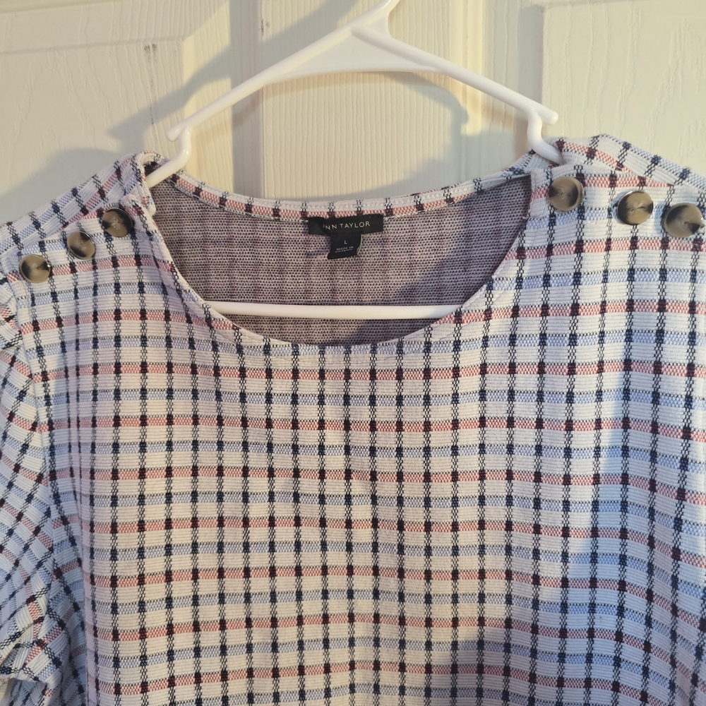 Ann Taylor Plaid Button-Detail Top